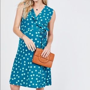Blue polka dot maternity dress, size L